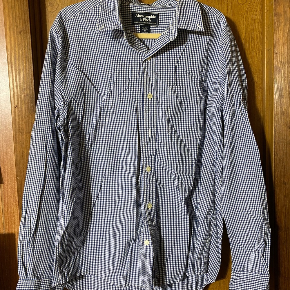 Abercrombie & Fitch Men's Black and White Gingham Shirt